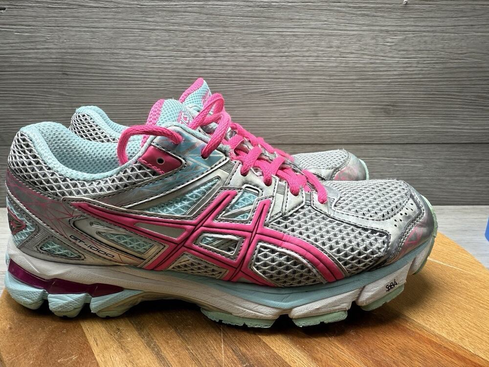 Asics Womens GT 1000 3 Running Shoes Gray Pink T4K8N Low Top Lace Up Mesh 8.5